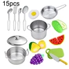 Kids Play Kitchen Toys Pots and Pans 13/15/20pcs Stainless Steel Mini Cookware Playset Pretend Cooking Utensils for Kids 6
