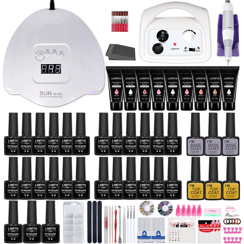 Nail Set Acrylic Nail Kit Semi Permanent Extension Crystal Gel Set With Uv Lamp Nail Drying