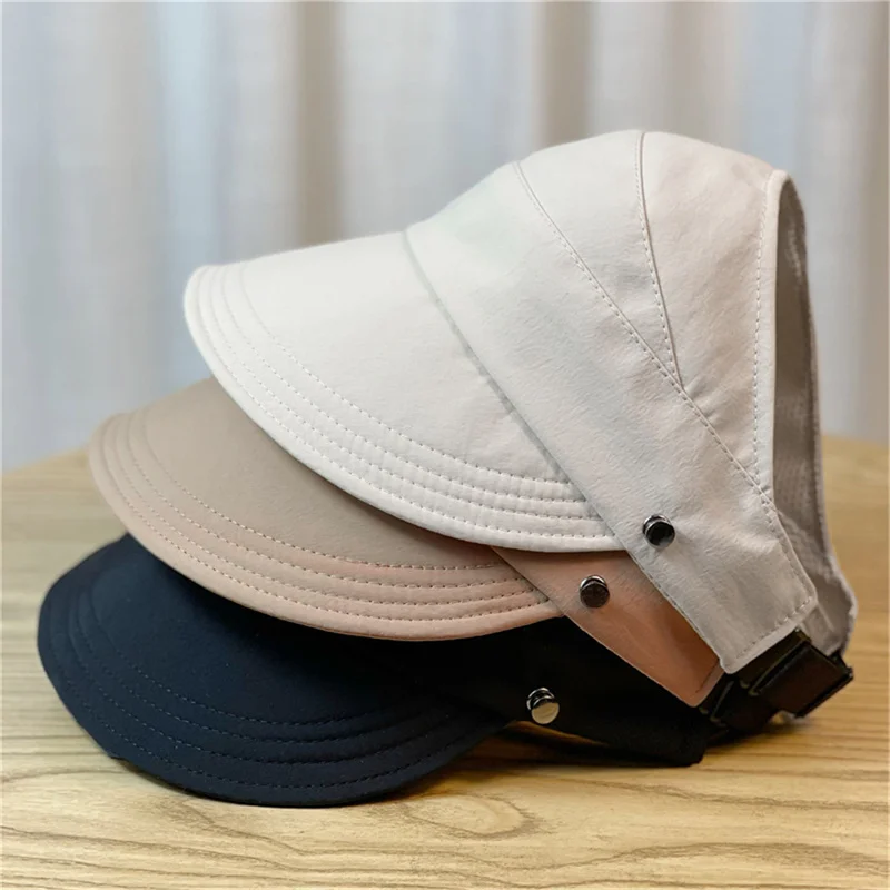 

Fashion Design Women Empty Top Sun Hat Solid Color Large Brim Sunscreen Hat Outdoor Elastic Foldable Suncreen Sunshade Bonnet