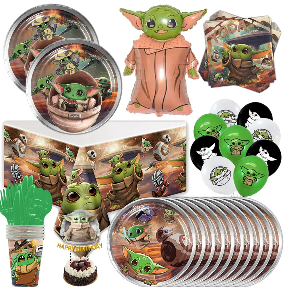 New Mandaloria Baby Yoda Birthday Party Decorations Disposable Tableware Tablecloth Cup Balloons Yoda Baby Shower Supplies Gifts one piece anime theme birthday party decorations napkins plate cup banner balloons disposable tableware set baby shower supplies