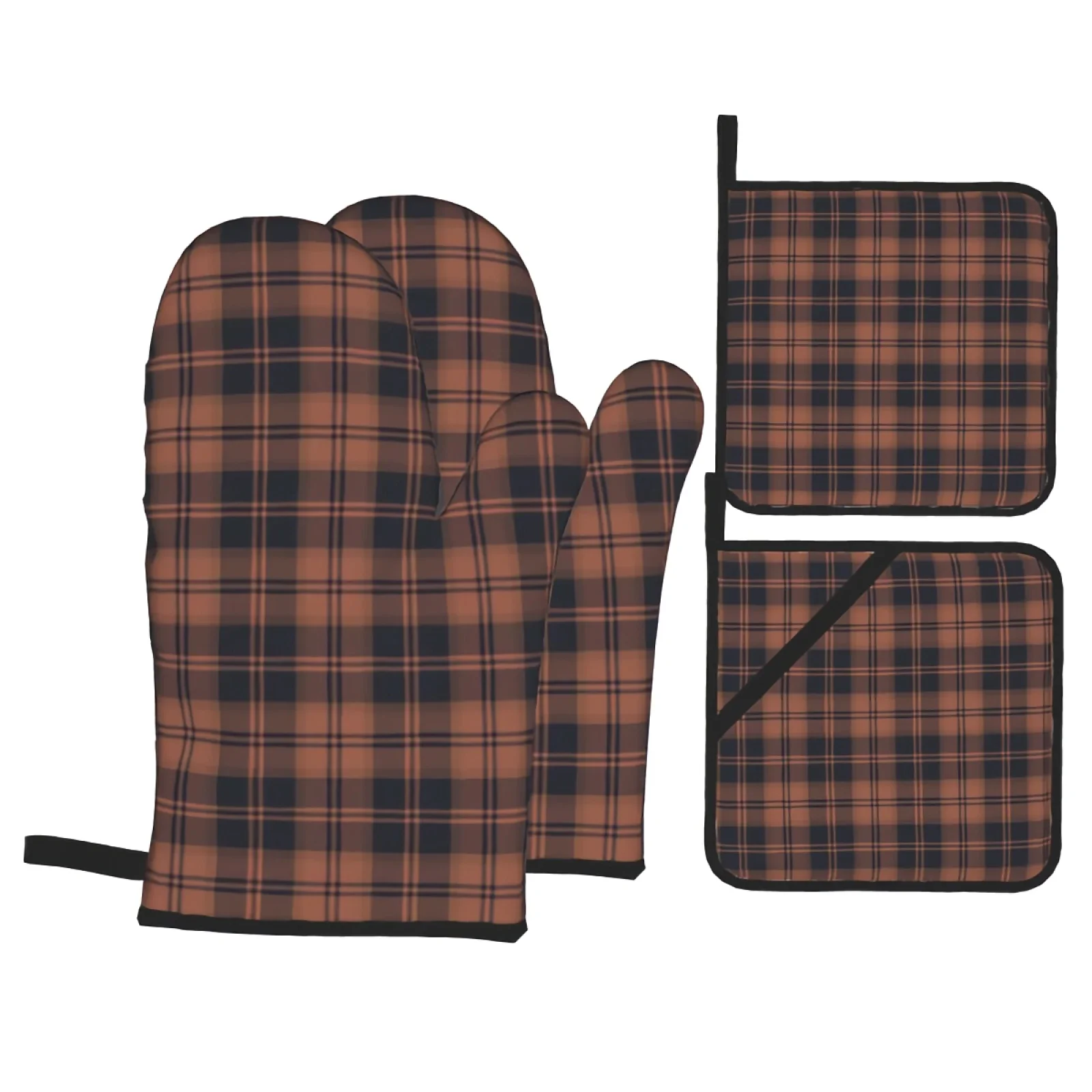 

Tartan Plaid Oven Mitts and Pot Holders Sets Heat Resistant 4 Pcs for Safe BBQ Cooking Baking Grilling