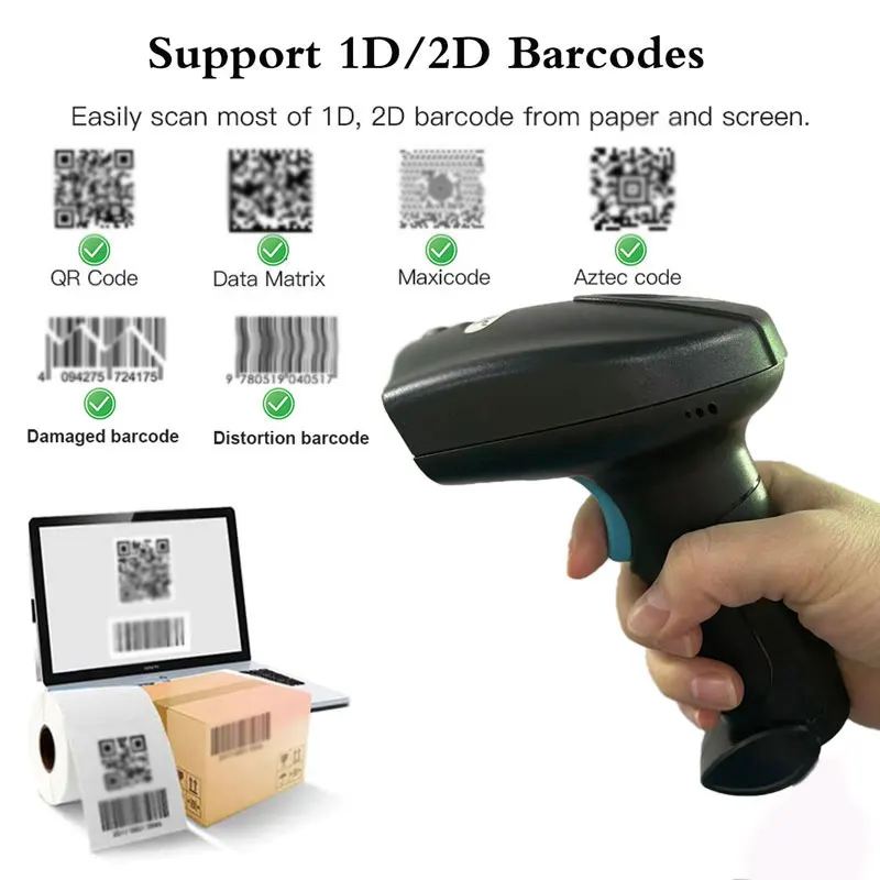 HBAPOS Barcode Scanner 2.4G Wireless QR Bar Code Reader USB Wired for Warehouse POS System PC