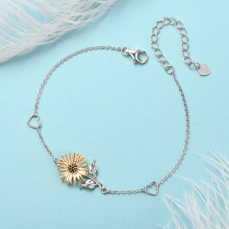 

Anziw Adjustable Sunflower CZ Bracelets for Women Girls Sparking Black Zircon Round Cut 0.8mm Bracelets Unique Quality Jewelry