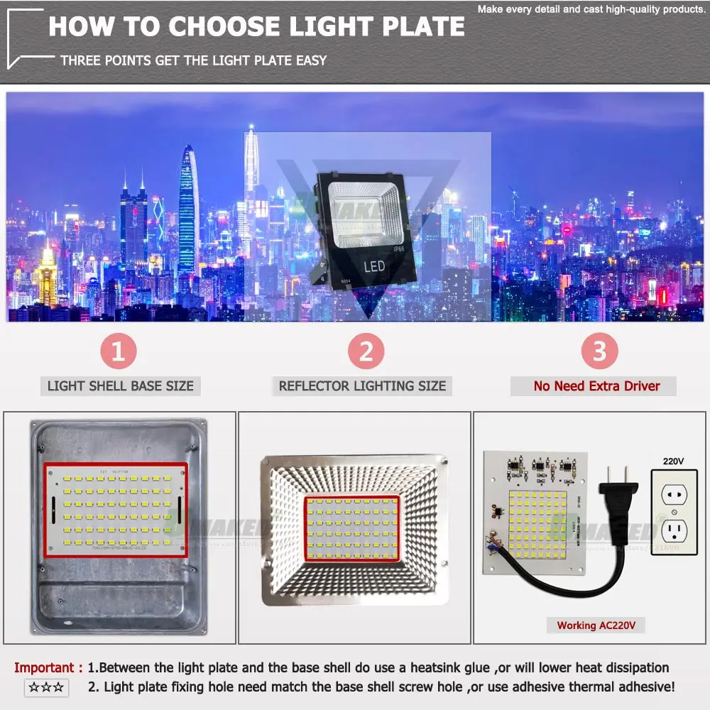 LED Floodlight PCB Plate SMD2835 Light Source Panel AC220V 30W 50W 100W 150W 200W 300W for Outdoor Lamp Replace DIY Kits led flood light uv floodlight
