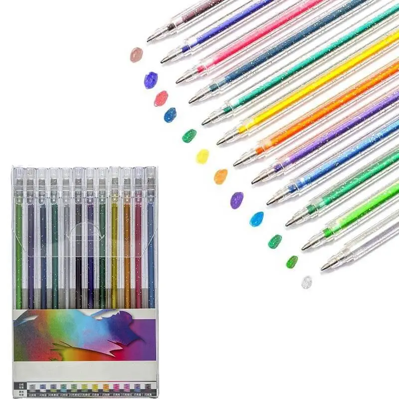 Bolígrafos de Gel con purpurina, juego de rotuladores de punta fina con recarga de tinta para colorear libros y dibujar garabatos, 8/12/18 colores