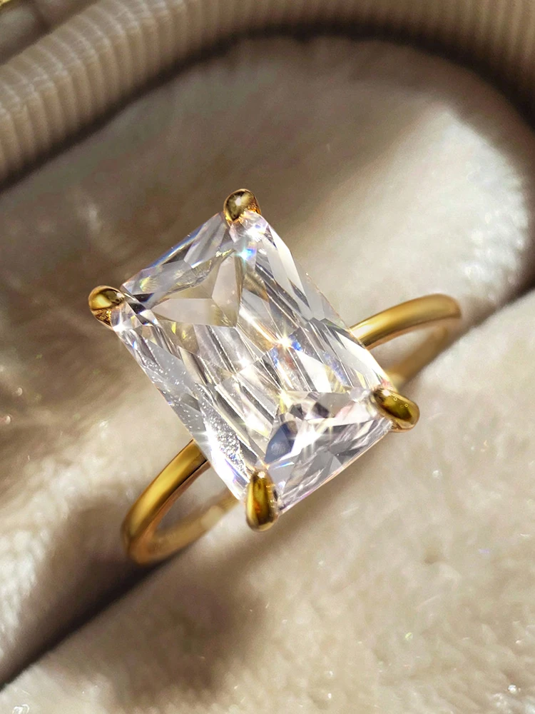 925 Sterling Silber Einfachheit Zirkon 8*12 MM Rechteckigen Ring Für Frauen, Verlobung, Hochzeit Luxus Hohe Qualität Edlen schmuck – Detail 4