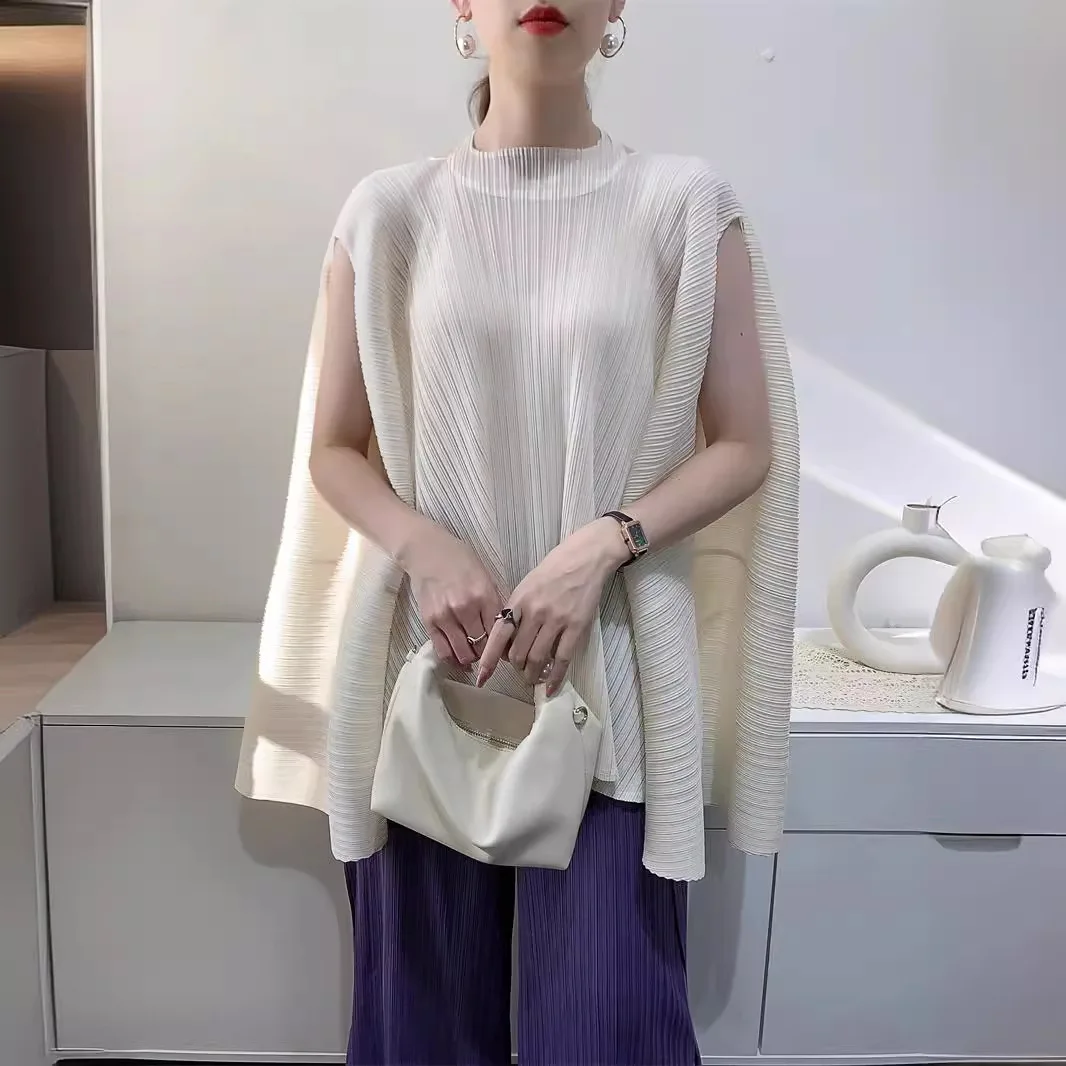Miyake plissé grande taille T-shirt Niche Design Sense hauts femmes 2025 été haut de gamme ample plissé à manches courtes T-shirt femmes 1