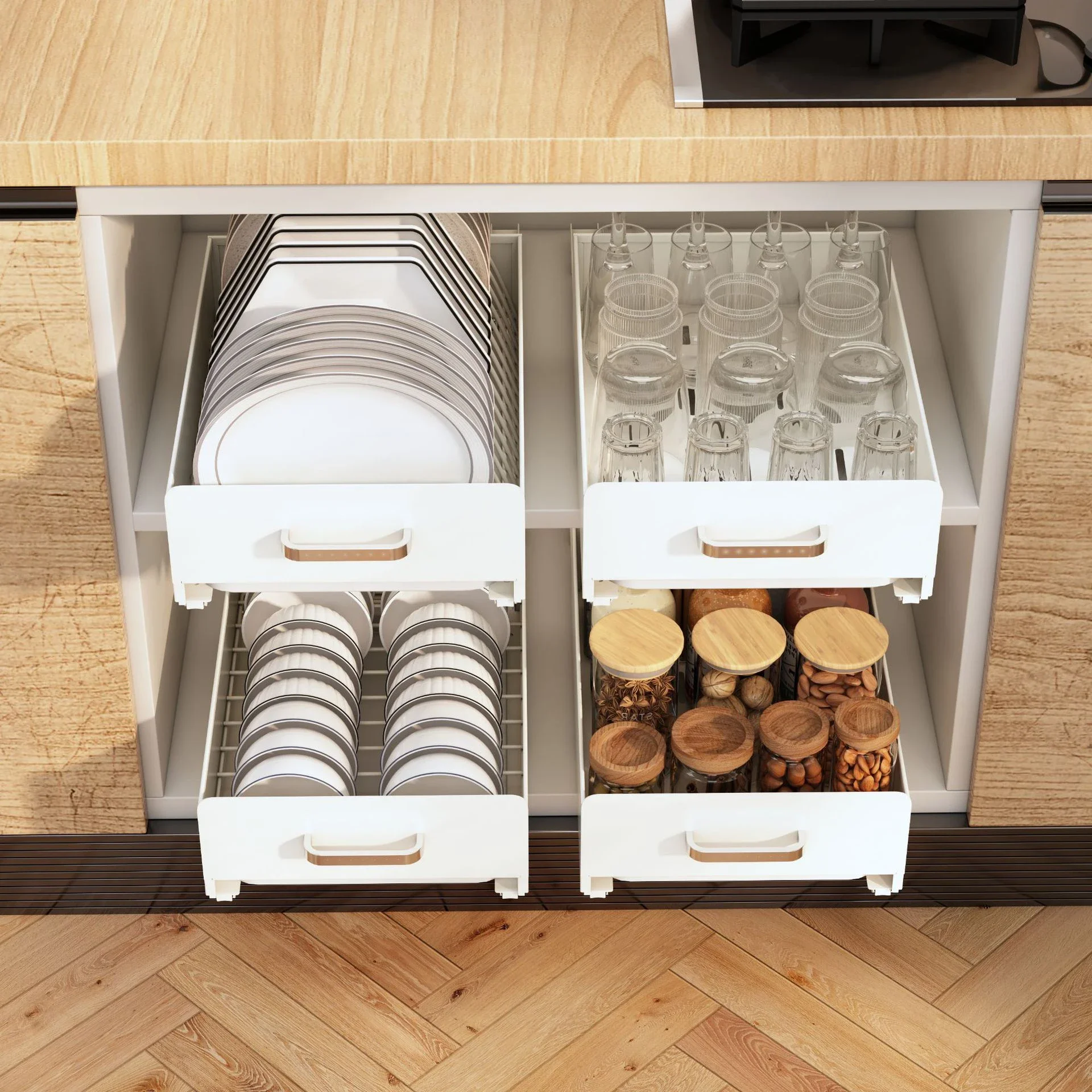 Non-Installation Kitchen Shelf Dish Organizer Cabinet Pull-out Rack Multifunctional Spice Bowls Chopsticks Racks Under Sink 2
