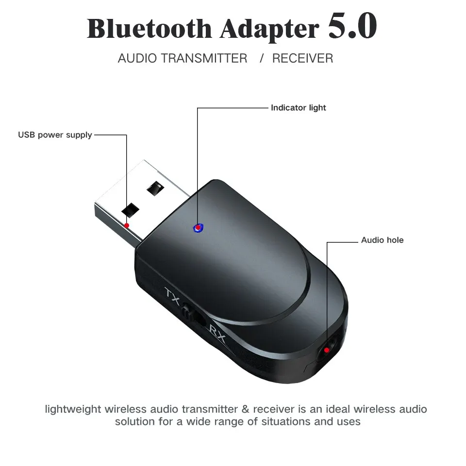 Bluetooth 5.0 Receiver Transmitter 2 In 1 3.5mm Jack RCA AUX USB Stereo Audio Wireless Adapter Car Speaker TV PC Headphones bluetooth transceiver adapter bluetooth aux adaptor bluetooth audio receiver bluetooth adapter audio adapter wireless usb adapter