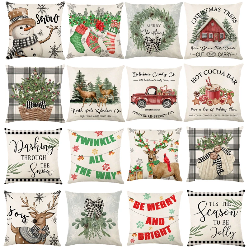 Description Picture 6 of itemLinen Merry Christmas Pillow Cover 45x45cm Throw Pillowcase Winter Christmas Decorations for Home Tree Deer Sofa Cushion Cover