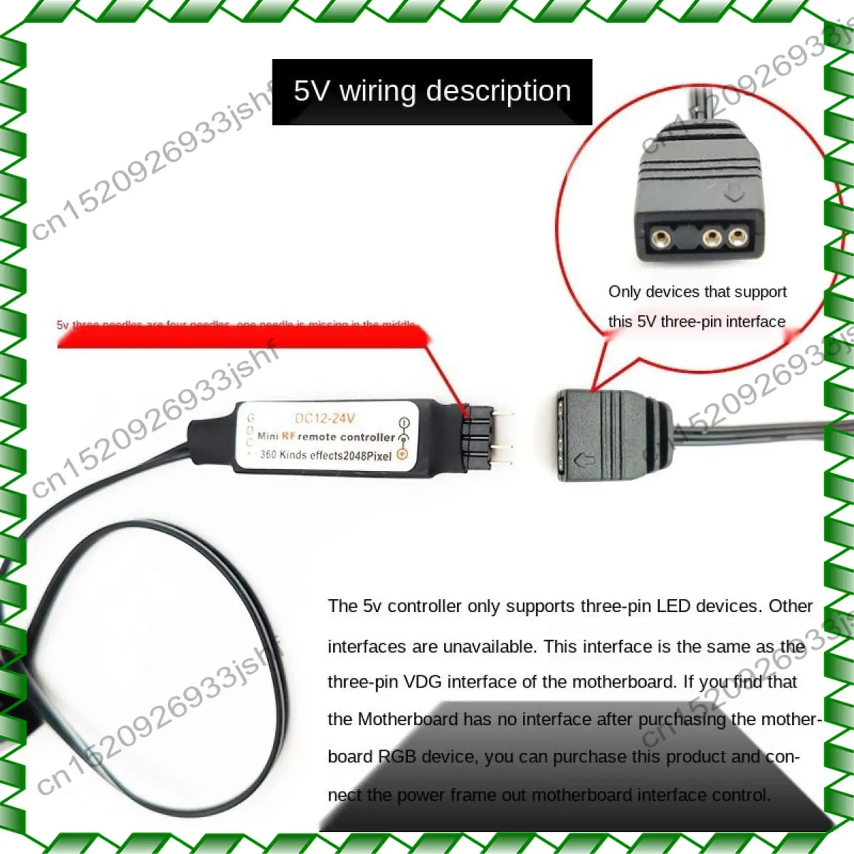 -BOFF 컴퓨터 팬 조명 효과 컨트롤러, 5V 3핀/12V 4핀 RGB 팬 장비 와이어 제어/원격 컨트롤러(On/Off 포함)
