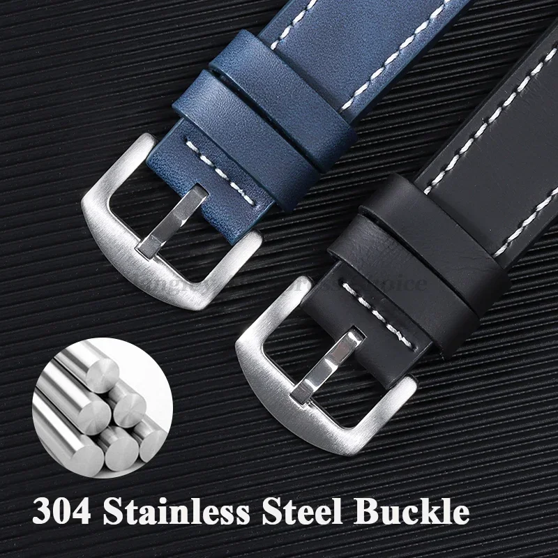 Vintage Leather Watch Band Strap with Stainless Steel Buckle - Unisex Sports Accessory