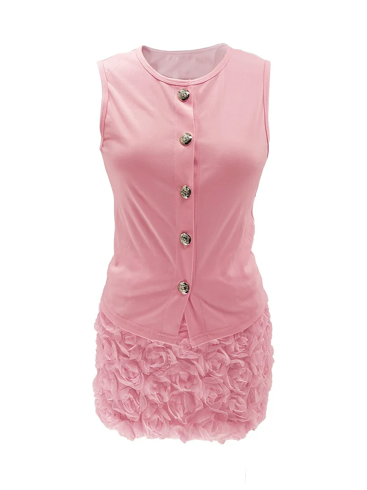 Wmstar Two Piece Outfits Wholesale Dress Sets Sleeveless Top Skirts Flower Body Wrap Matching Suit Dropshopping New in Summer