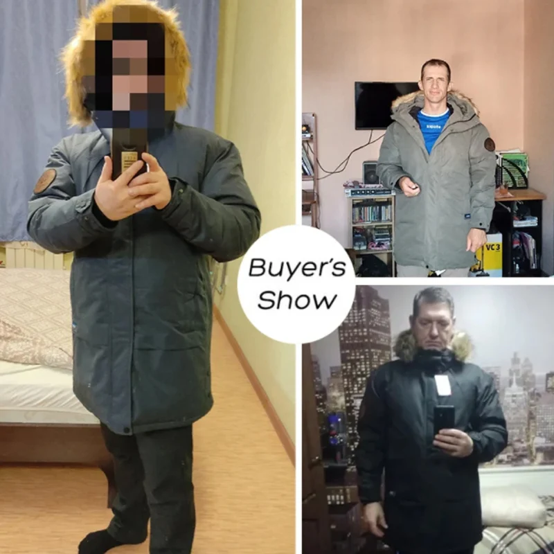 Mens Down Jacket Autumn Winter 90% White Duck Down Hooded Parkas Multi Pockets Plus 4XL
