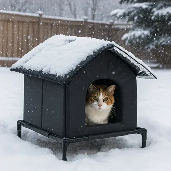 Heated Outdoor Cat Shelter with Elevated Base 1
