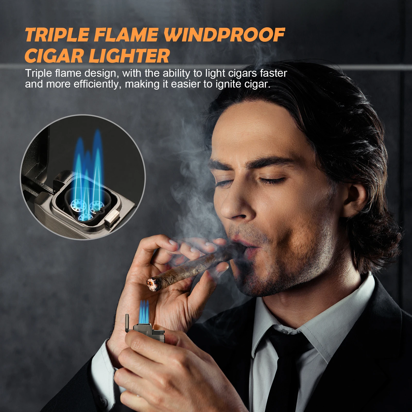 Cigar Torch Lighter with Built in Cigar Cutter,Triple Jet Flame Butane Lighter with Window,Refillable Butane Windproof Lighters
