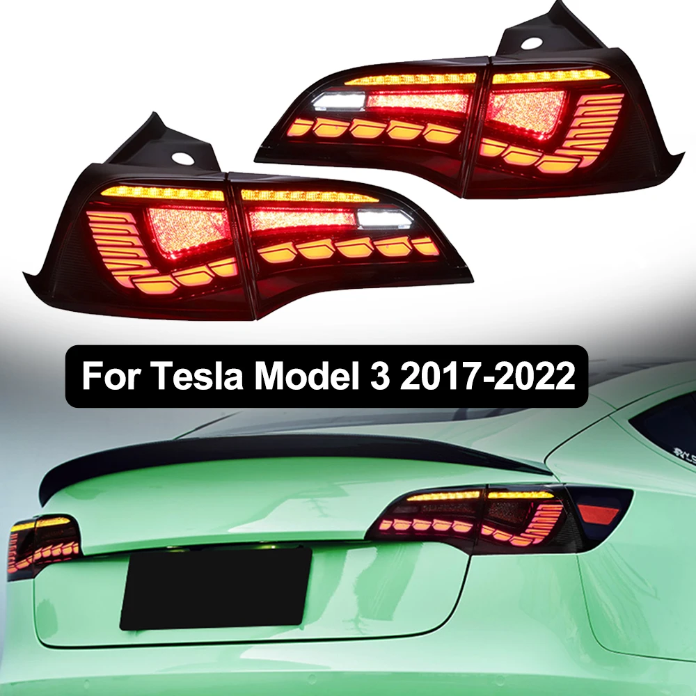 

LED Rear Fog Lamp + Brake + Reverse + Dynamic Turn Signal Car LED Taillight Tail Light For Tesla Model 3 Model Y 2016 - 2022