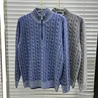 High Quality Men's Half-high Zipper Twisted Pullover Sweater Casual Loose Long-sleeved Cashmere Knitting Sweater Man 1