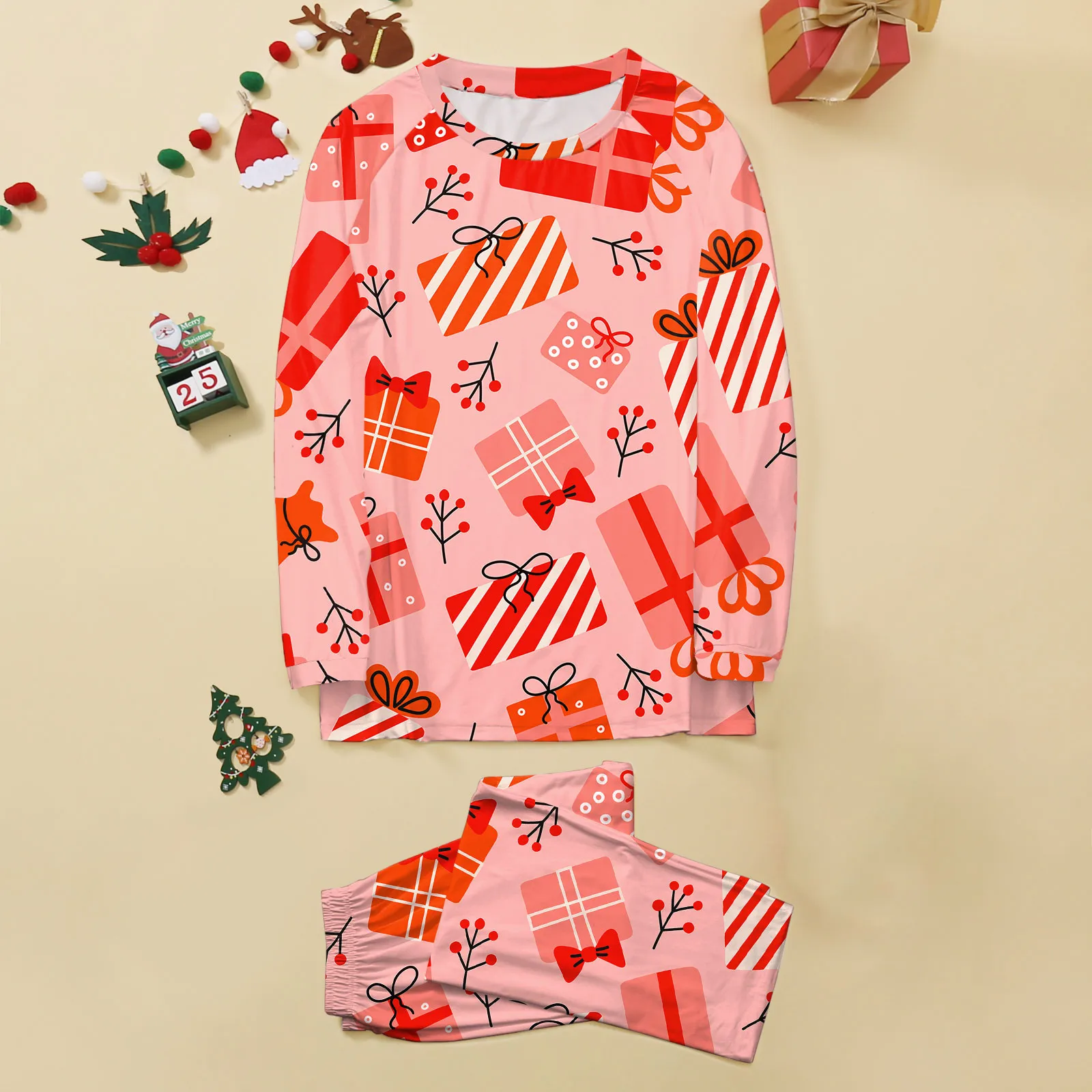 Womens Pajamas Set Oversize Homewear Kawaii Oversize Santa Claus Long Sleeve Print Loungewear Vantage Ladies Sleepwear 2023 autumn winter women modal pajamas patchwork long sleeve sleepwear ladies soft homewear two piece pajama sets oversize loungewear