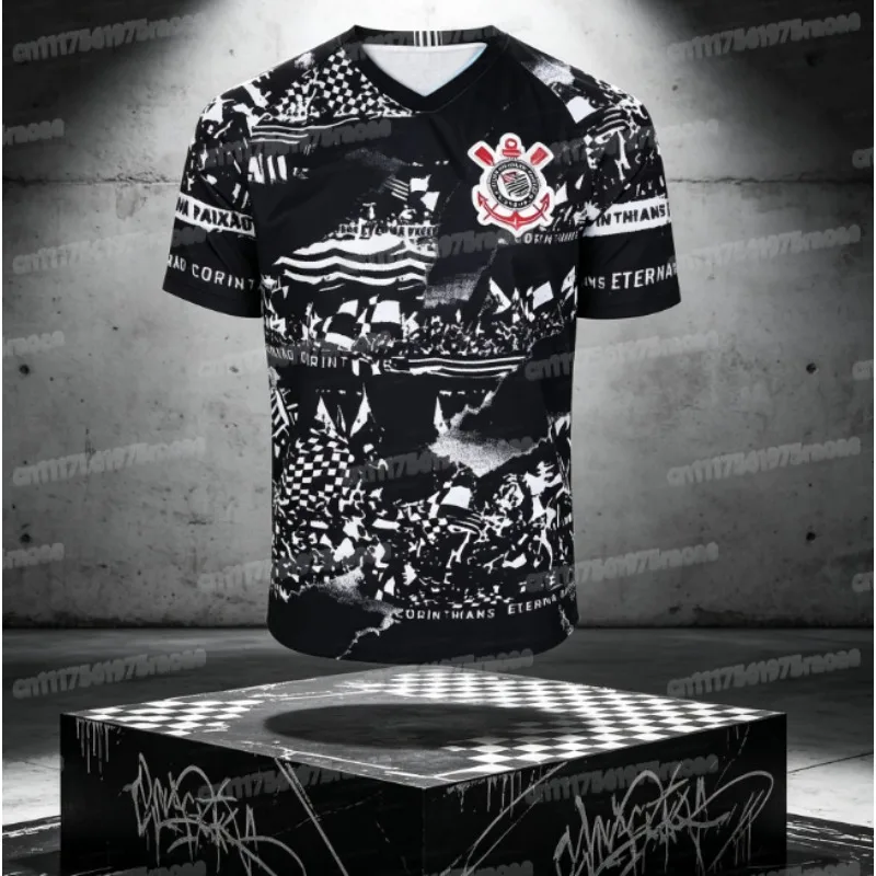 Klassisches Tim-Style Fußball-Fan-Familien-3D-Druck-Kurzarmshirt für Corinthians-Fans in Brasilien Sport-Kurzarmshirt