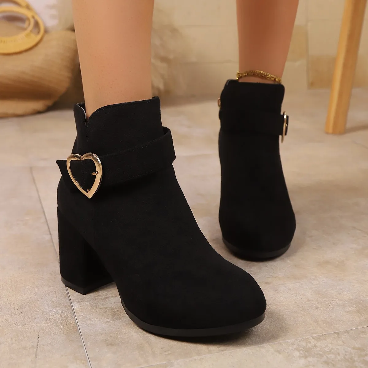 Autumn Winter Heeled Female Short Shoes Round Toe Women's Ankle Boots Chic and Elegant Large Size Warm Comfortable Booties Sale