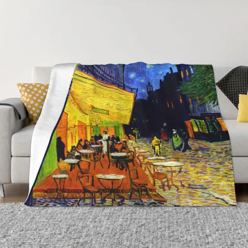 

Cafe Terrace At Night Blankets Comfortable Soft Flannel Autumn Vincent Van Gogh Painting Throw Blanket for Couch Home Bed