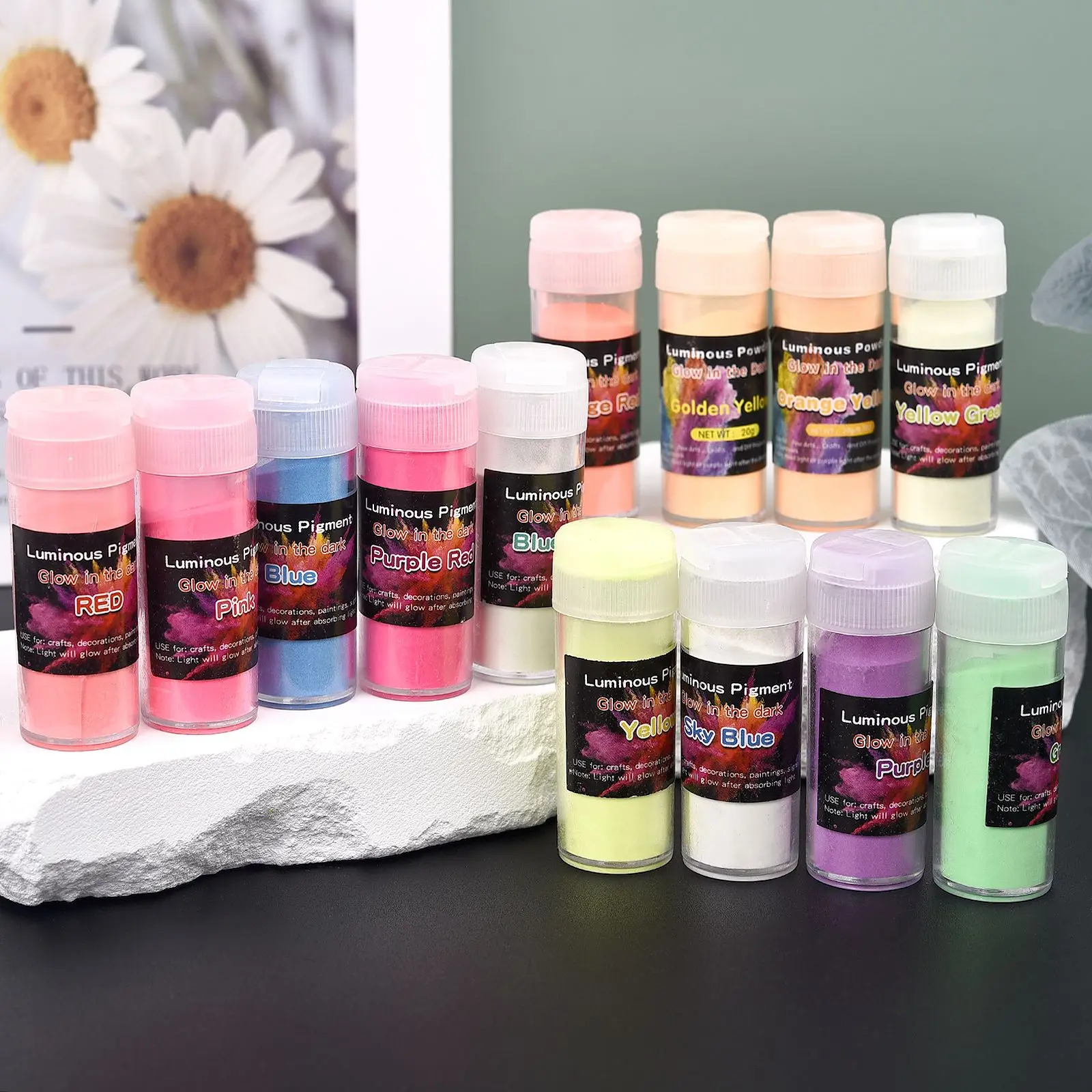 Luminous Powder Pigment 20g/Bottle Luminous Powder Resin Pigment DIY Epoxy Resin Mold Nail Art Glitter Powder Glow In The Dark Jewelry Making Supplies