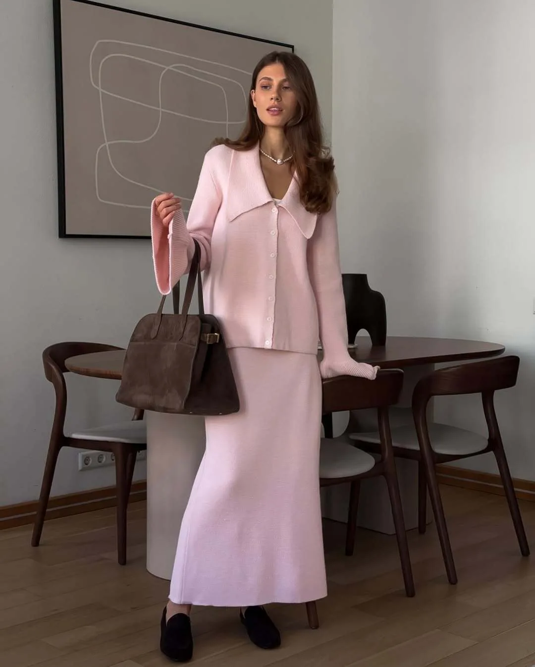Hirsionsan Sexy Soft Elegant Vintage Women Suits 2 Pieces Female Sets Polo Neck Cardigan Sweater & Midi Dress Knitted TrackSuit Image 33