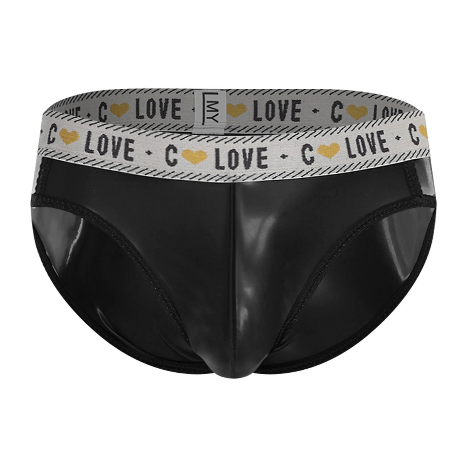 Mens Lingerie Waterproof Latex Briefs Underwear Bulge Pouch Letter Graphic Hemming Sissy Panties Beachwear Night Raves Costume