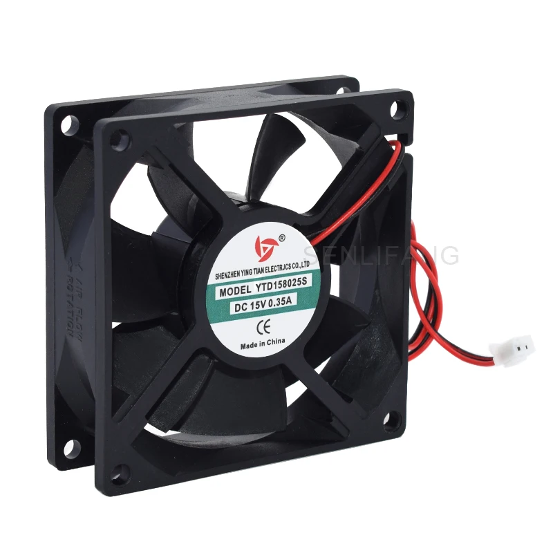 Brand New YTD158025S DC 15V 0.35A 80x80x25mm 2-Wire Square Cooling Fan