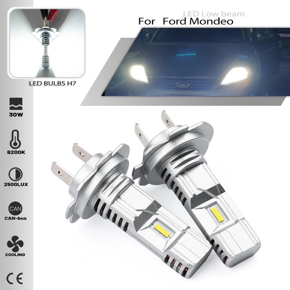2PCS H7 Led Mini Bulbs For Ford Mondeo III V 2000 2007 2013 Car