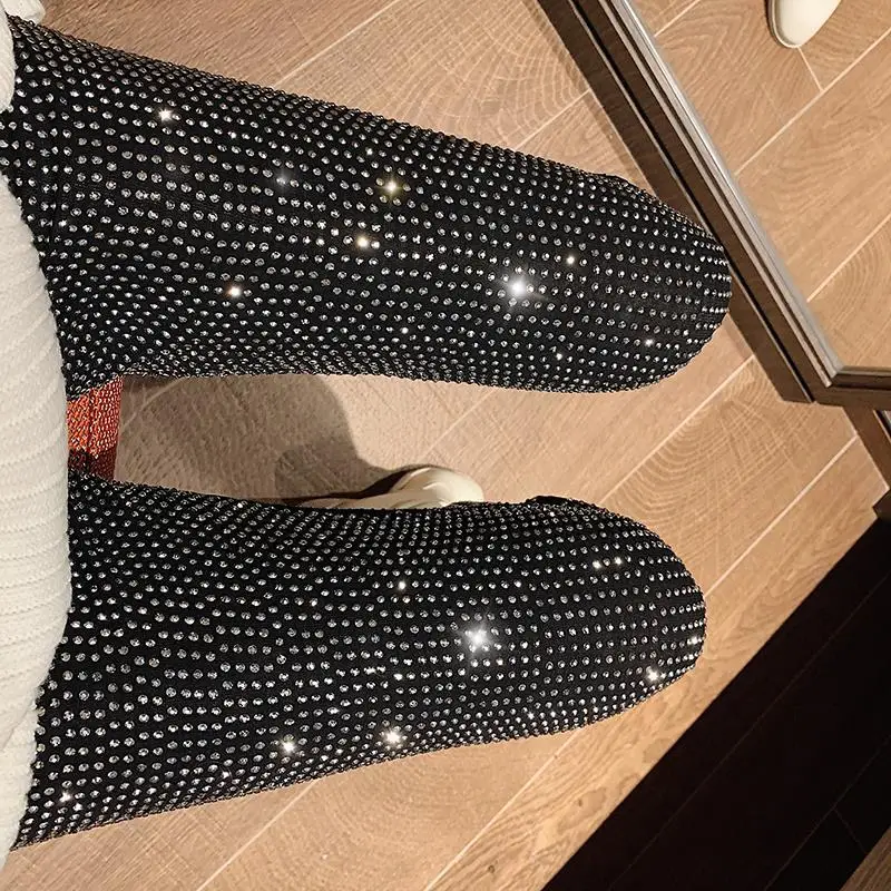 

Sparkly Crystal Pants Women Leggings Autumn Winter High Waist Elastic Bodycon Long Penci Pant Streetwear Y2K Pants Tights