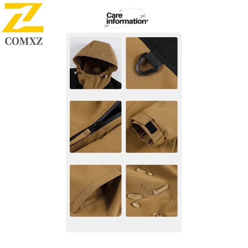 COMXZ Outdoor Hooded Jacket Men Premium Riding Windproof Motorcycle Jackets Simple Travel Multi-Function Autumn Men Clothing
