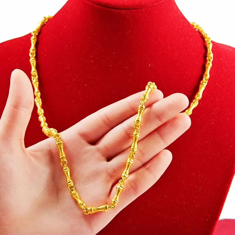 

Ожерелье из бамбука с цепочкой для мужчин, классическое колье из желтого золота 24 К, 60 см, со змеиным плетением, ювелирное изделие под золото, хороший подарок на свадьбу