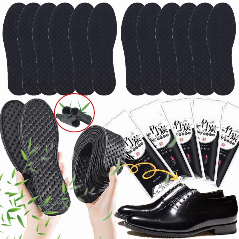 Unisex Bamboo Charcoal Black Insoles Activated Carbon Odor Control Sweat Absorption Shoe Pads for Sports Casual Leather Shoes
