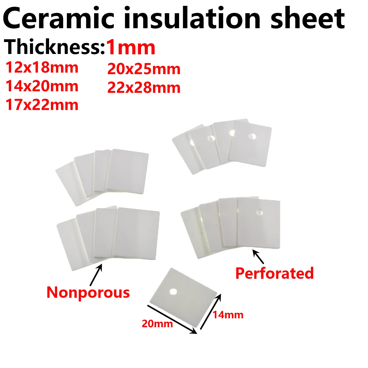 100PCS TO-3P/220/247 12/14/17/20*18/20/22/25 Hole Aluminum Oxide Alumina Insulation Thermal Conductive Ceramic Pad Gasket Sheet