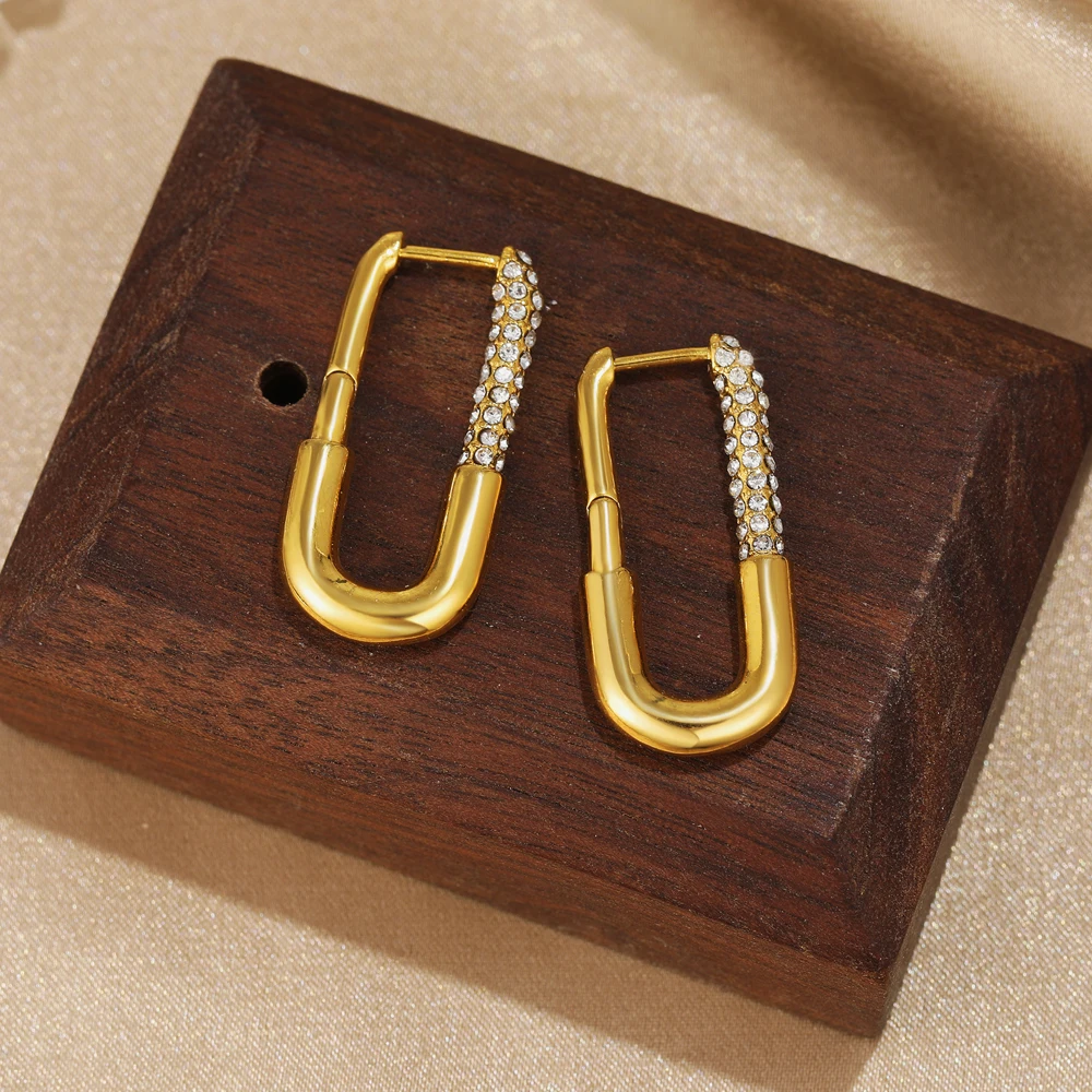 Minimalist Thick U Shape Hoop Earrings Inlaid Cubic Zirconia 18K Gold Plated Waterproof Hypoallergenic Earring Trending Jewelry