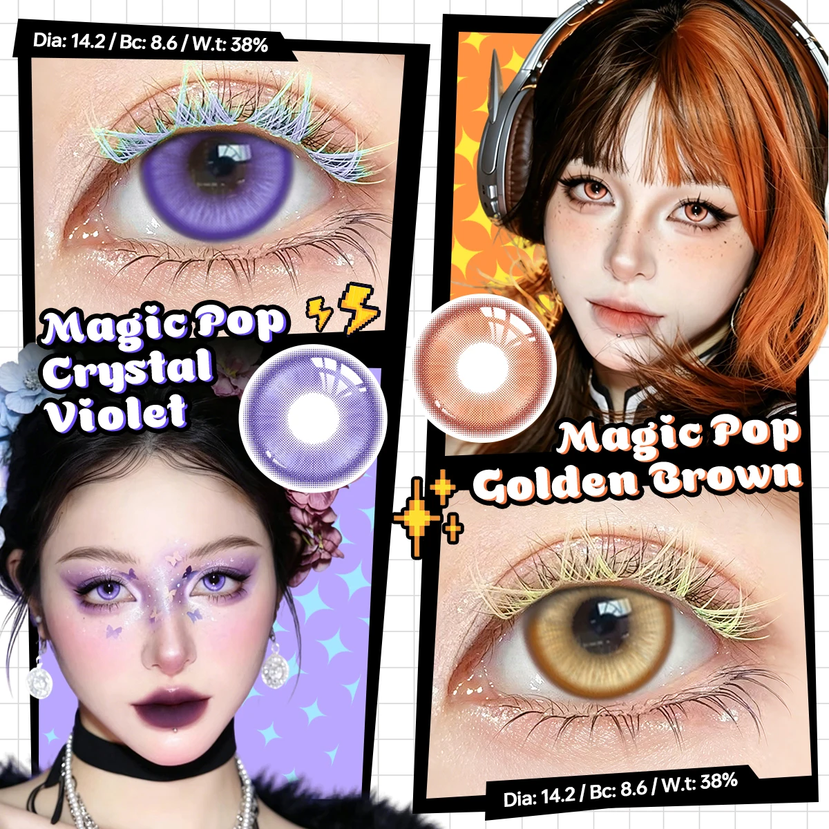 VISUASHOW Magical Pop Purple/Pink Cosplay Contact Lenses for Party and Halloween Eye Makeup