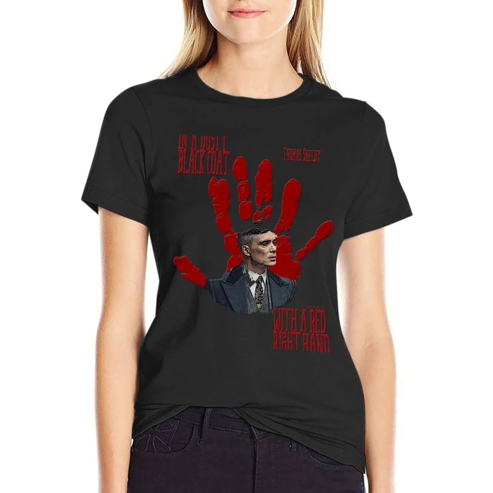 

PEAKY- RED RIGHT HAND T-Shirt summer top lady clothes cute tops rock and roll t shirts for Women