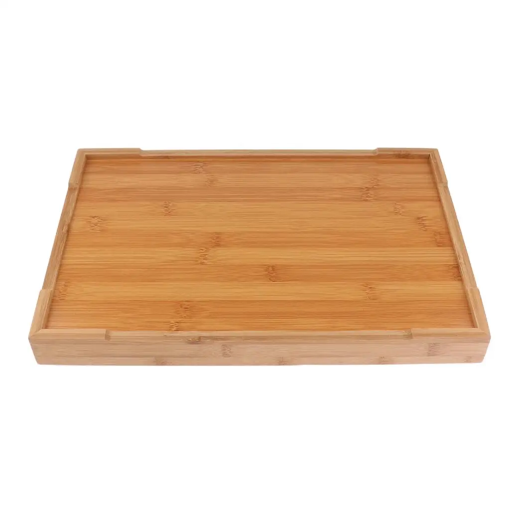 Natural Bamboo Wooden Serving Tray Food Tea Fruit Dinner Tray with Handles for Holding Utensils Teapot Teacups