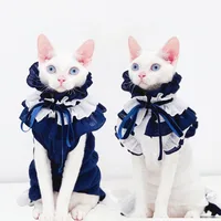 Summer Thin Sphinx Hairless Cat Clothes Cotton Lace Vest Couple Dress for Cats Maid Elizabeth Circle Pet Shop Acessorios
