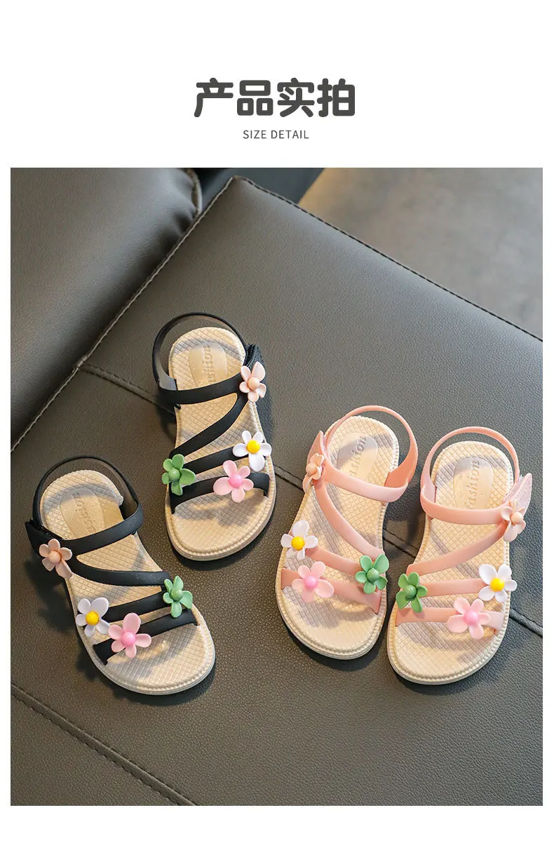 Summer Little Girls Sandals 2022 New Flower Simple Cute Pink Green Children Sandals Toddler Baby Soft Casual School Girl Shoes children's shoes for high arches