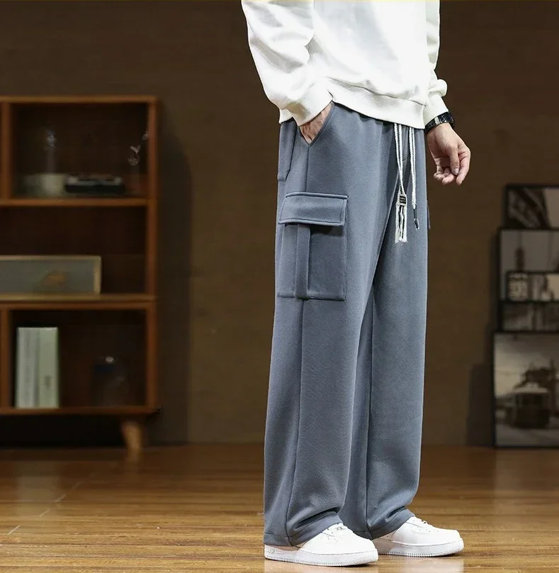Wide Leg Pants Men Autumn Straight Elastic Waist Baggy Cargo Trouser Male Relaxed Streetwear Sweatpant Plus Size Big