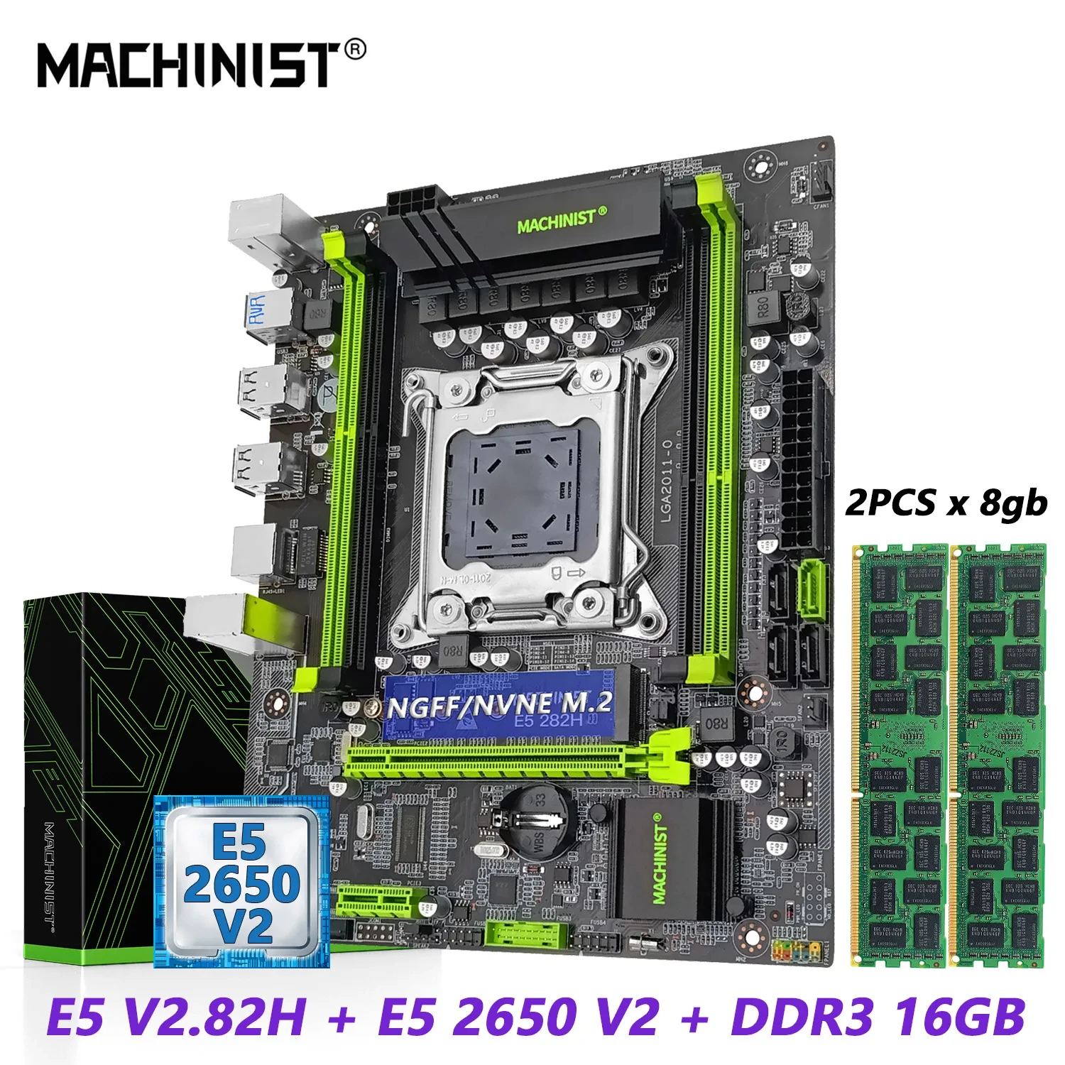 

MACHINIST E5 V2.82H X79 Motherboard LGA 2011 Set Kit Intel Xeon E5 2650 V2 cup Processor + DDR3 16GB RAM Memory Combo USB3.0
