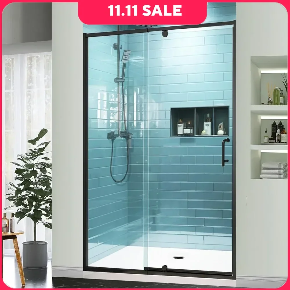 Shower Door, 44-48" W X 71" H, Semi-Frameless Sliding, 1/4" Clear Tempered Glass, Reversible Installat, Swing Glass Shower Door