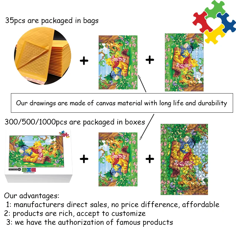 35/300/500/1000 Pieces Disney Winnie the Pood Jigsaw Puzzles Wooden One Piece Puzzles for Adults Children Educational Toys Gifts 3