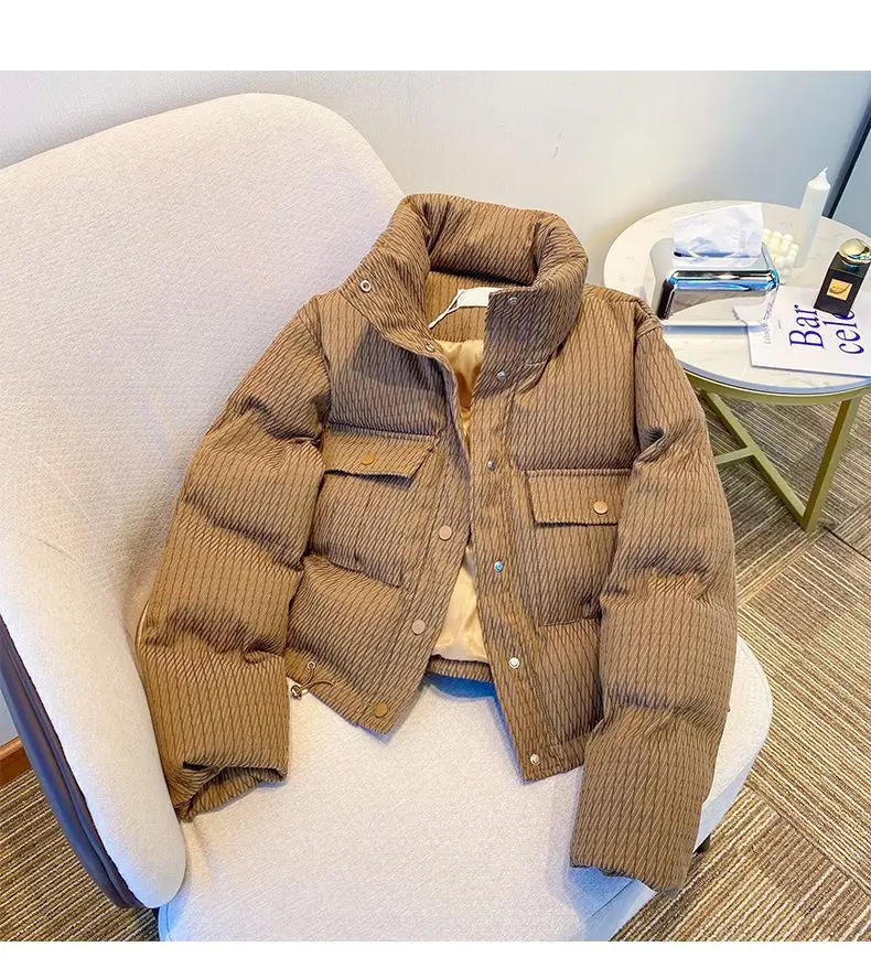 Design Cropped Puffer Jacket Autumn Winter Cotton Coat Pockets Long Sleeve Single-breasted Parkas Women Clothes Trend Streetwear