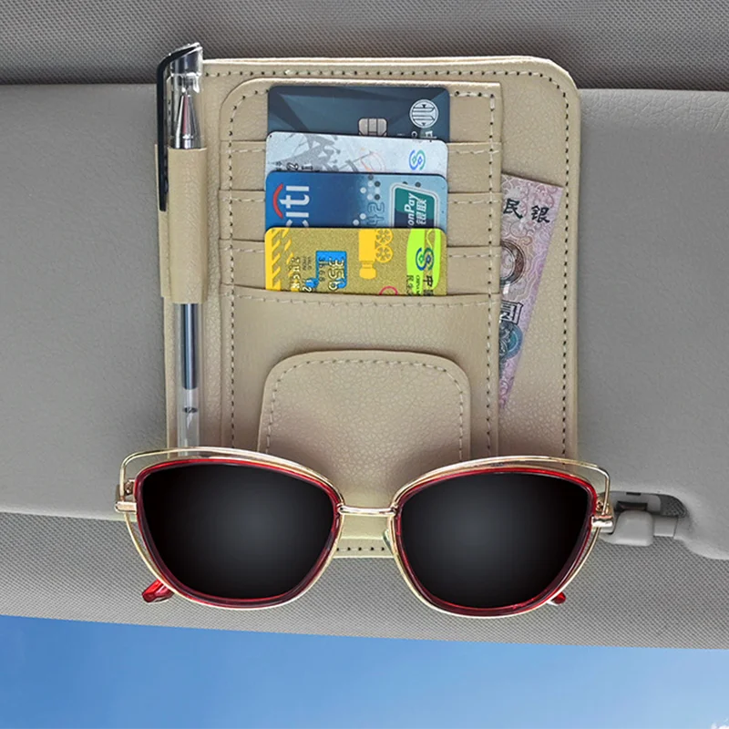 Car Sun Visor Mutil-Pocket Storage Organizer Auto Interior Accessories Car Documents Pouch Credit Card Sun Glasses Pens Holder