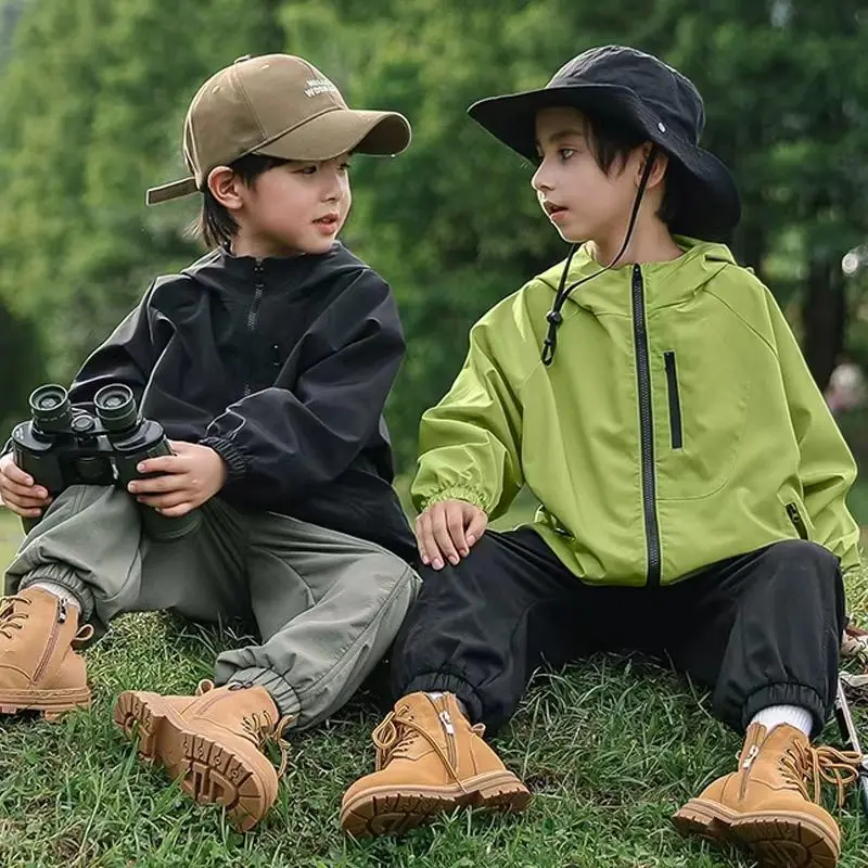 Boys Outdoor Jacket Fashion Casual Sportswear Children Hooded Hiking Jacket Out Camping Climbing Portable Clothes Parka Outwear