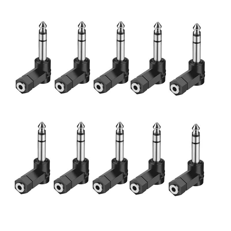 -A96Z 10 PCS 직각 6.35Mm 남성 3.5Mm 여성 오디오 어댑터 변환기 익스텐더 스테레오 헤드폰 오디오 잭 플러그 내구성